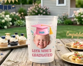 Graduation Party Cup Custom Photo Gift Personalized 2026 Grad Cup Reusable Frosted Plastic Drink Cup Celebration Party Favor