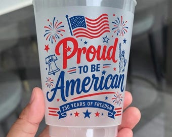 America 250th Birthday Plastic Cup, Patriotic Reusable Party Drinkware, 4th of July USA Flag Cup, Independence Day Celebration Favor