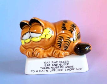 Vintage Garfield Figurine Ornament Enesco 1981 "Eat and Sleep" Collectible Cat Statue