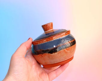 Vintage Handmade Ceramic Glazed Sugar Bowl