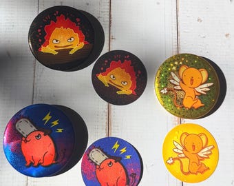 Cute Anime Button Pin | Calcifer Kero Pochita Pin Badge ｜  Kawaii Character Pin | Backpack Ita Bag Accessory