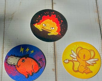Cute Anime Sticker Pack | Calcifer Kero Pochita Vinyl Stickers | Kawaii Character Decals | Laptop Water Bottle Stickers