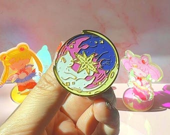 Luna & Artemis Button Pin | Kawaii Magical Cat Badge | Anime Accessories
