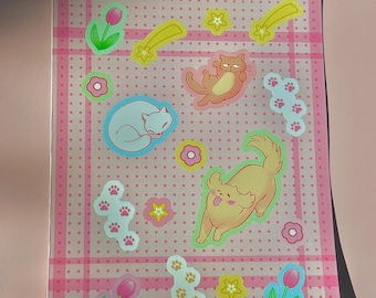 Skip and Loafer Sticker Pack | Cute Cats & Dog Vinyl Stickers | Floral Anime Set