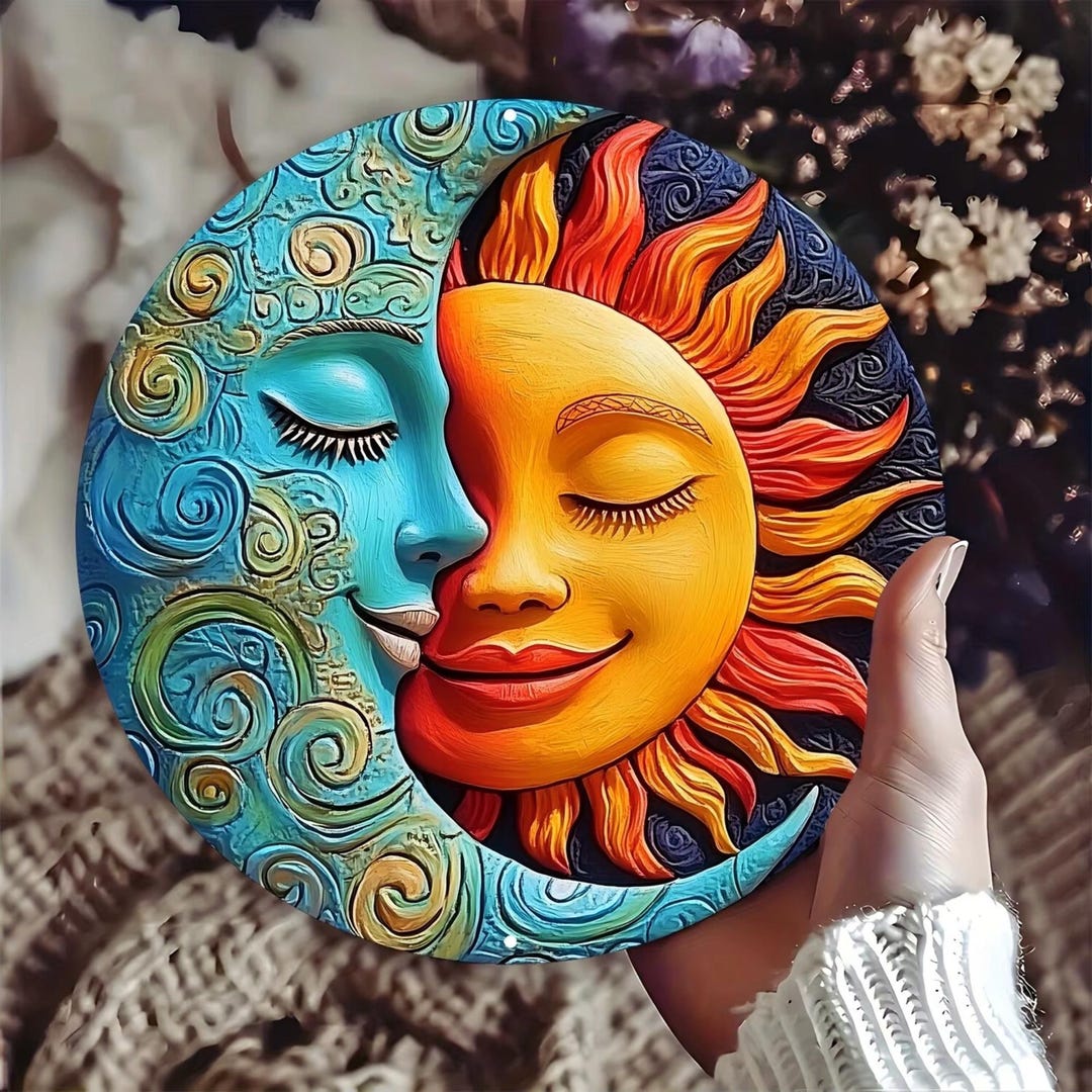 Sun and Moon Wooden Wall Art, Round Celestial Garden Decor, Boho ...