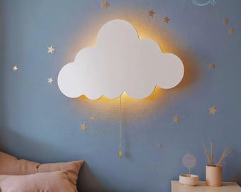 Cloud Wall Night Light – Battery Operated Nursery Wall Lamp with Pull Chain, Kids Bedroom Night Light Gift