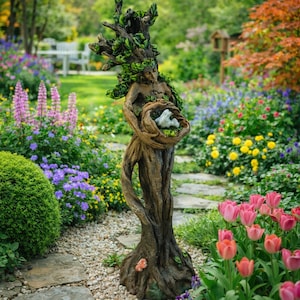 Statua della Dea della Foresta: scultura della donna albero, decorazione naturalistica boschiva, ornamento da giardino in resina