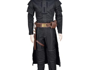 Book of Boba Fett Cosplay Flight Suit Costume | Mandalorian Inspired Black Bounty Hunter Outfit with Brown Utility Belt