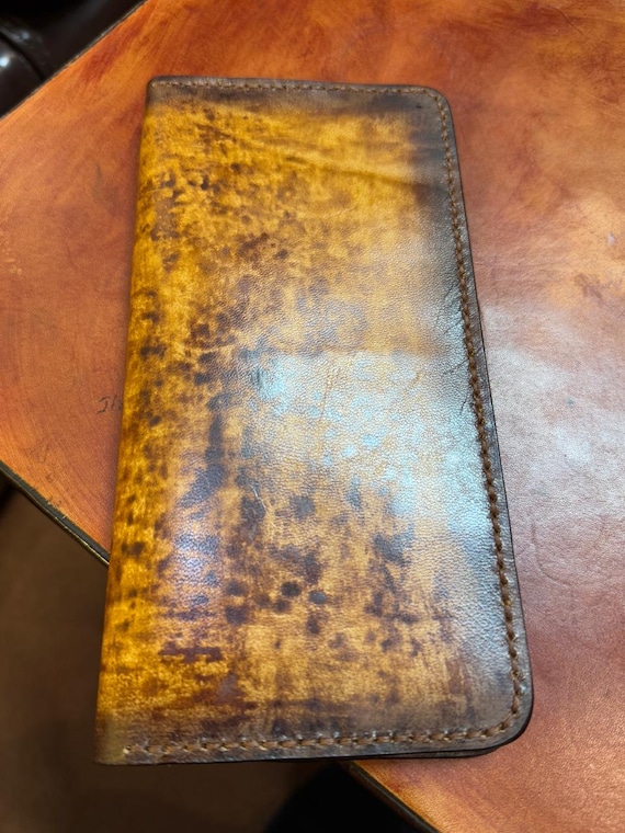 Handmade Vegetable Tanned Leather Long Wallet, Bifold Card Holder