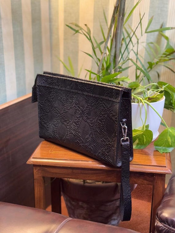 Handmade Snake Print Cow Leather Bag for Men | Office Accessories Pouch (7.5x12 inches)