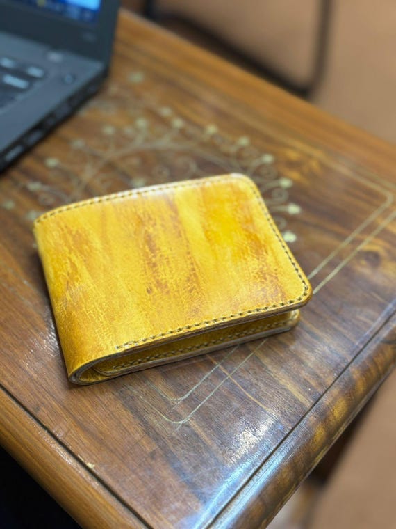 Handmade Vegetable Tanned Leather Bifold Wallet, Slim Minimalist Card Holder