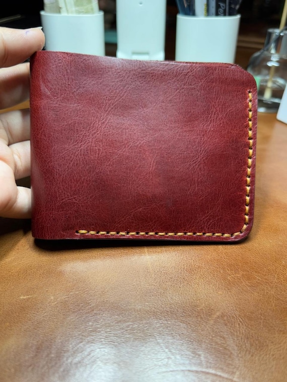 Handmade Wax Pull-Up Leather Bifold Wallet | Slim Minimalist Genuine Leather Cash Holder