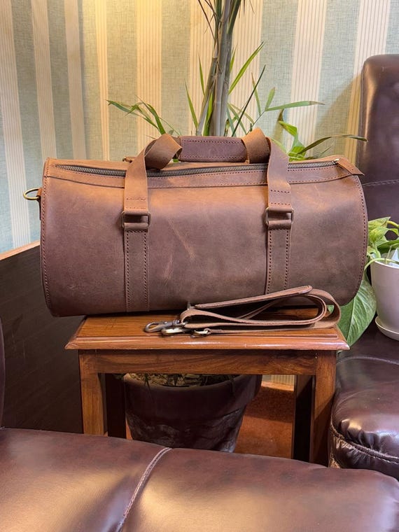 Handmade Leather Duffle Bag | Waxed Canvas Travel Bag