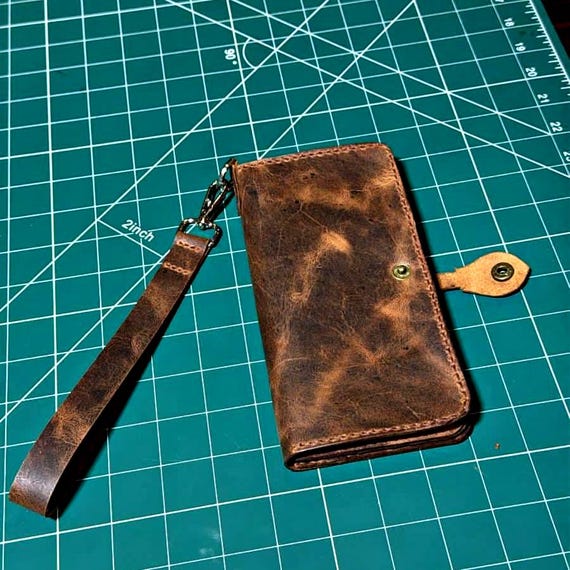 Handmade Wax Pull-Up Leather Mobile Wallet | Rustic Phone Case Pouch