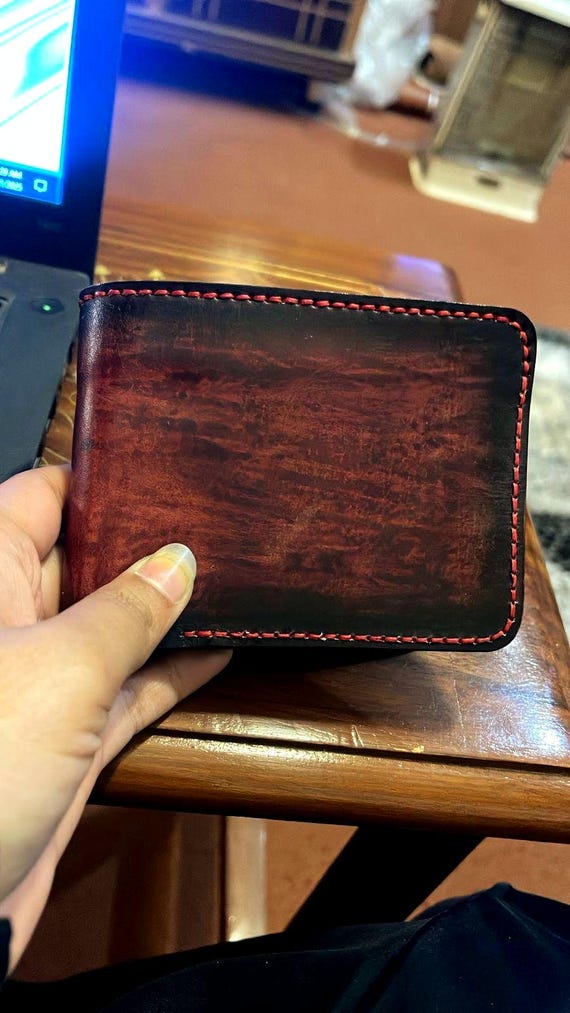 Handmade Veg Leather Bifold Wallet, Brown Black Edges, 6 Card Pockets, Cash Slot