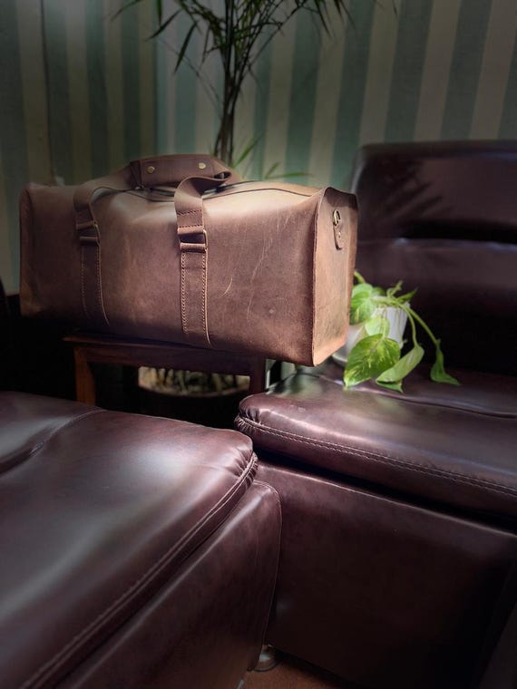Handmade Brown Wax Pull-Up Leather Duffle Bag | Large 22" Travel Bag