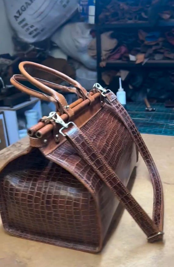 Handcrafted Crocodile Embossed Leather Duffle Bag | Brown Travel Bag