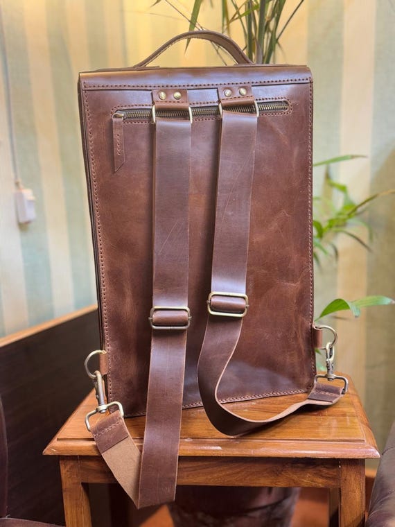 100% Handmade Leather Laptop Office Bag | Multiple Compartments, Exterior Zip Pocket