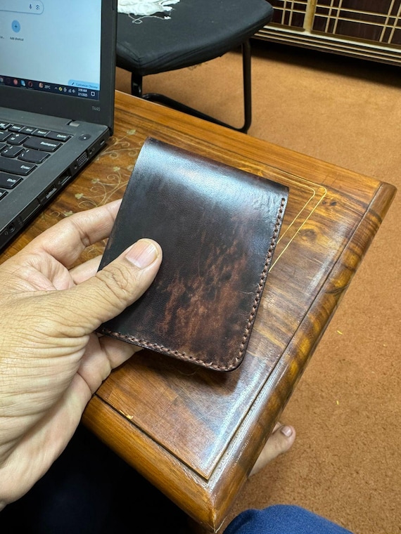 Handmade Vegetable Tanned Leather Bifold Wallet, Minimalist Card Holder