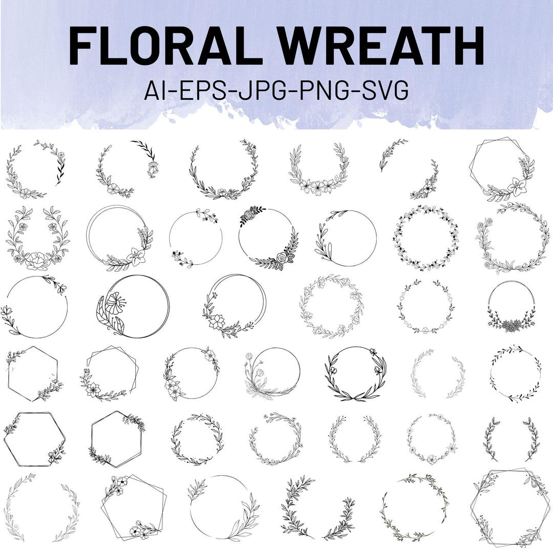 Floral Wreath SVG Bundle: Wedding Circle Frame, Vector Design (digital ...