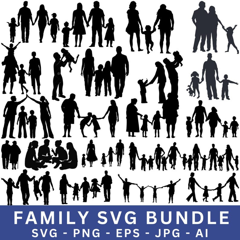 Family Size Vector Family Silhouette SVG Bundle, Father Children Clipart PNG - Etsy