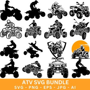 Paquete de archivos SVG y PNG de vehículos todo terreno (ATV), imágenes prediseñadas de quads lado a lado (descarga digital)