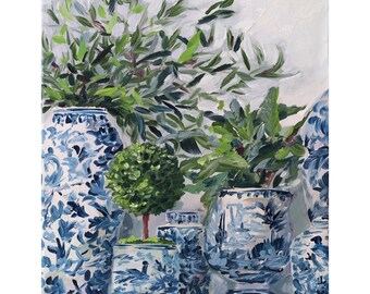 Green And Blue And White, A Fine Art Print On Canvas