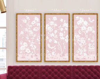 April, A Tonal Pink Chinoiserie Fine Art Print On Paper. Sold separately, build a set of two or three