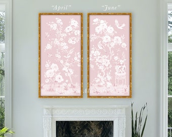 June, A Tonal Pink Chinoiserie Fine Art Print On Paper. Sold separately, build a set of two or three