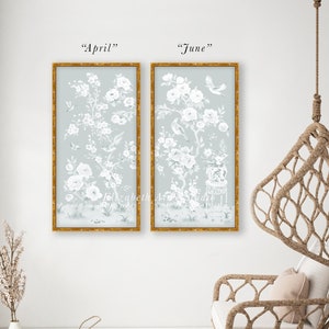 April, A Tonal Green Chinoiserie Fine Art Print On Paper. Sold separately, build a set of two or three