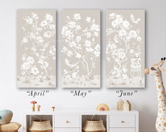 May, A Tonal Beige Chinoiserie Canvas Wrap. Sold separately, build a set of three