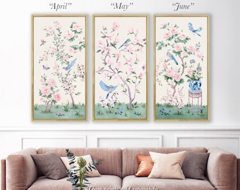 April, An Ivory Chinoiserie Canvas Wrap. Sold separately. Baby girl nursery art