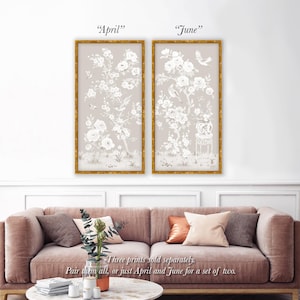 June, A Tonal Beige Chinoiserie Fine Art Print On Paper. Sold separately, build a set of two or three