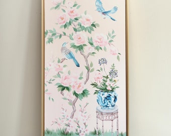 June, A Pink Chinoiserie Canvas Wrap. Baby girl nursery art