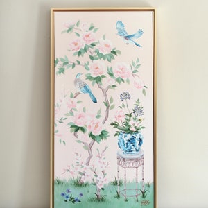 June, A Pink Chinoiserie Canvas Wrap. Baby girl nursery art