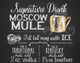 Moscow Mule printable, chalkboard style drawing, instant digital download