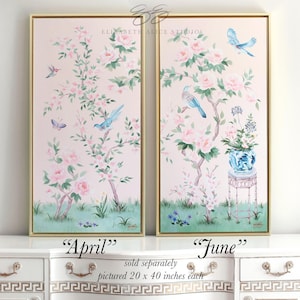 April, A Pink Chinoiserie Panel. Sold Separately. Girls Nursery Art Canvas Wrap, available framed
