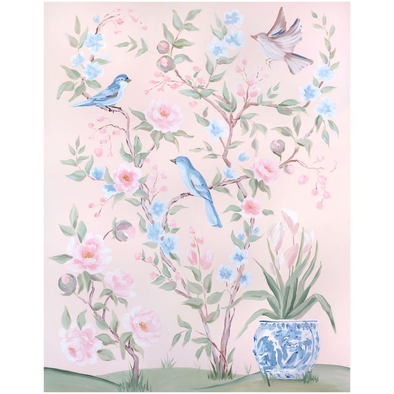 Blush Chinoiserie No. 2, A Fine Art Print On Canvas 11x14 inch