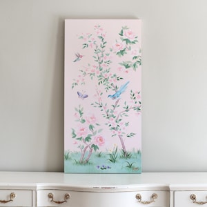 April, A Pink Chinoiserie Canvas Wrap. Sold separately. Baby girl nursery art print image 3