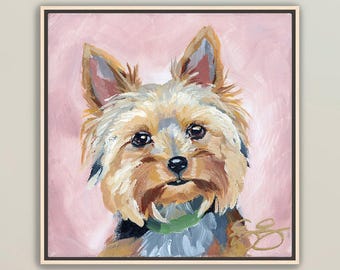 Yorkshire terrier painting, Yorkie art canvas wrap, available framed