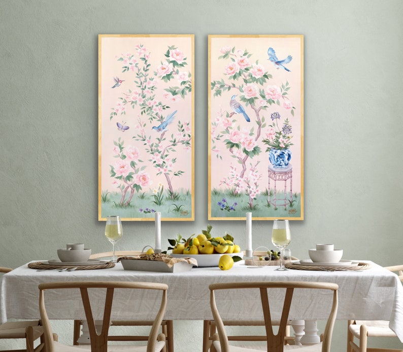 April, A Pink Chinoiserie Canvas Wrap. Sold separately. Baby girl nursery art print image 6