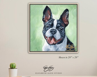Boston Terrier painting, dog art canvas wrap, available framed
