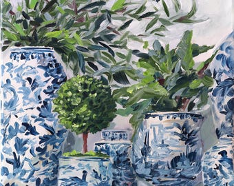 Green and Blue and White, a fine art print on paper of an original acrylic painting