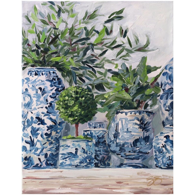 Green And Blue And White, A Fine Art Print On Canvas image 1