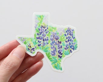 Texas sticker, Bluebonnet state flower, watercolor painting