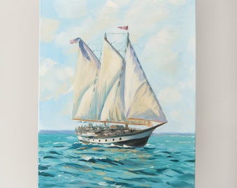 Original sailboat painting, "Schooner on the Chesapeake," large coastal art