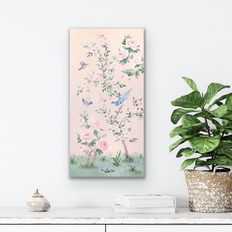 April A Pink Chinoiserie Canvas Wrap Feminine Fine Art Print - Etsy