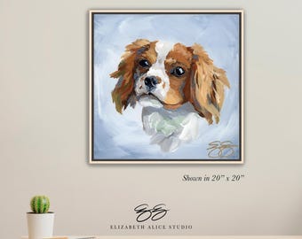 Cavalier King Charles Spanier painting, dog art canvas wrap, available framed
