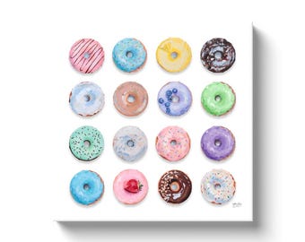 Donut Art, 16 Colorful Donuts, Canvas Wrap