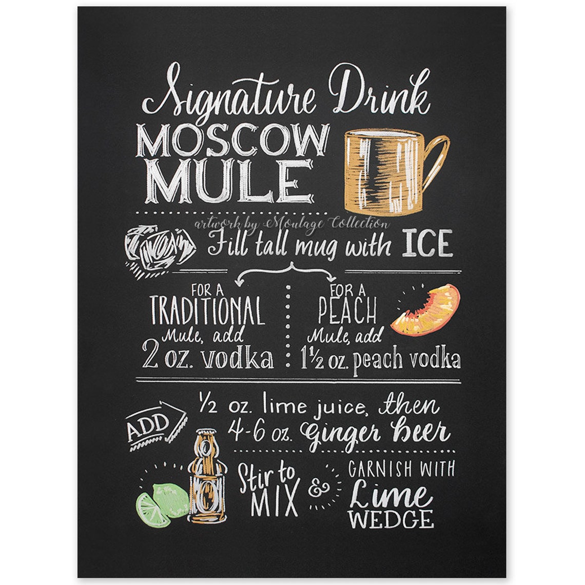 Peach Moscow Mule Chalkboard Style Drawing Instant Digital | Etsy